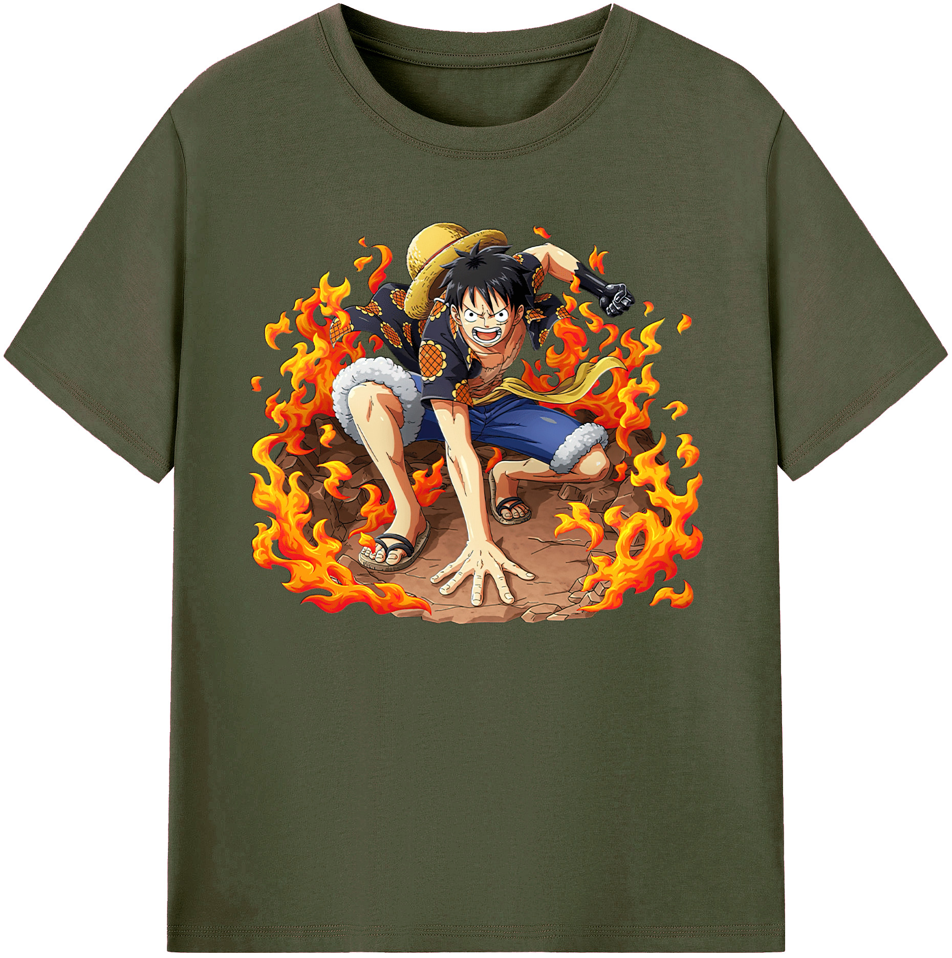 ワンピース モンキー・D・ルフィ ONE PIECE Monkey D. Luffy 綿100％ メンズ半袖Tシャツ｜肌触りやわらか＆通気性